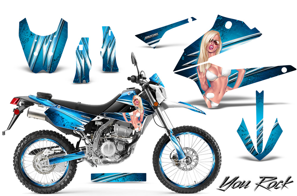 Kawasaki KLX DTRACK Graphics Kit You Rock BlueIce NP Rims